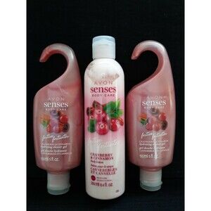Avon Senses 3pc Cranberry & Cinnamon Body Lotion & 2-Shower Gels Set -NEW SEALED